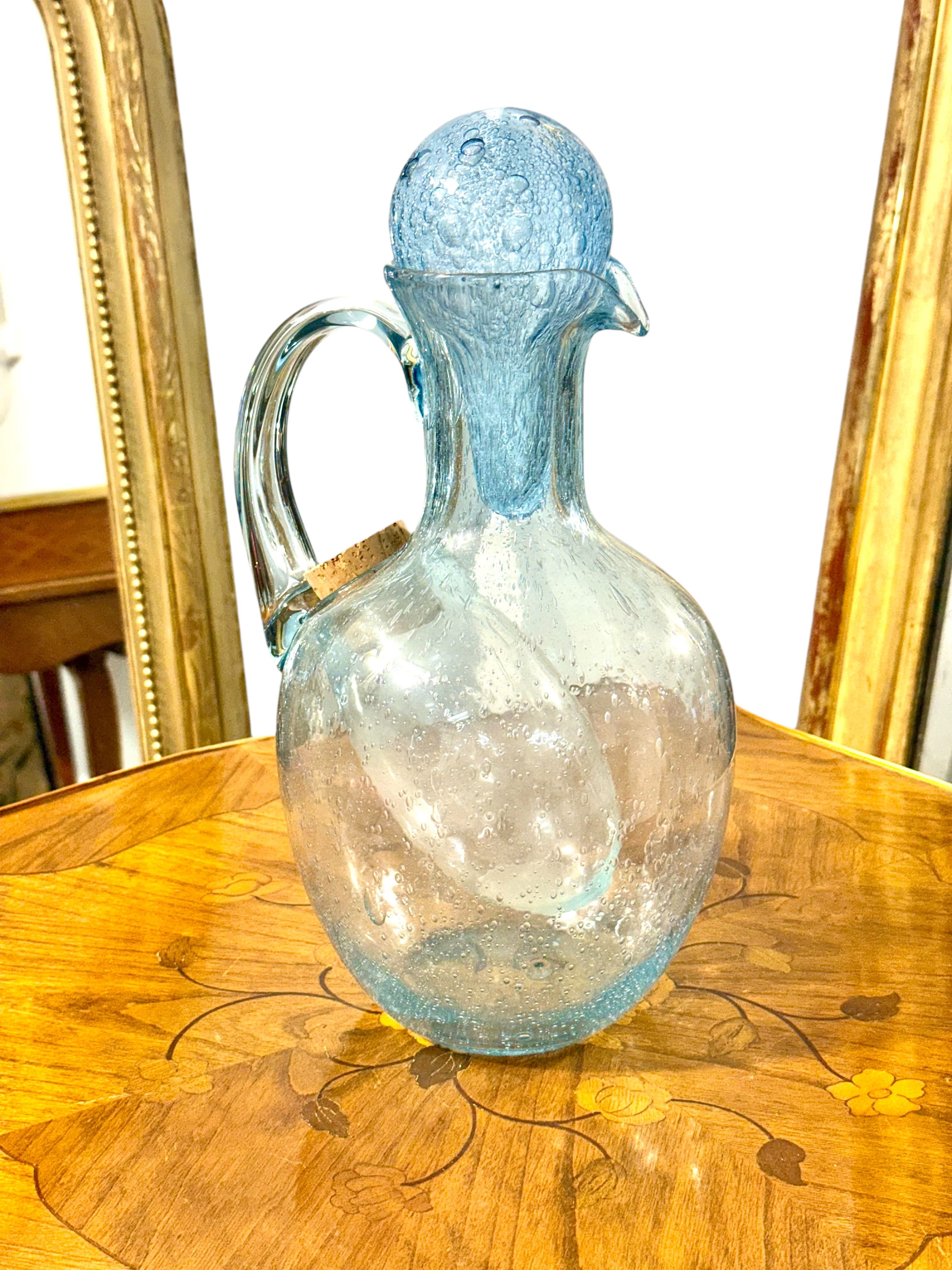 Grande carafe en verre Biot avec réservoir à glace interne, France, vers 1950