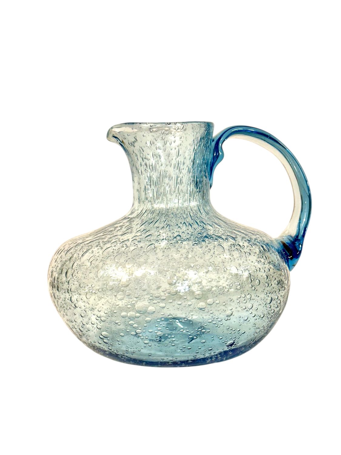 Carafe en verre soufflé à la main bleu Biot, France, vers 1950