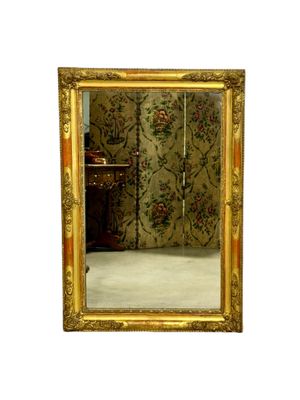 Large French Napoleon III Giltwood Mirror with Floral Carved Frame