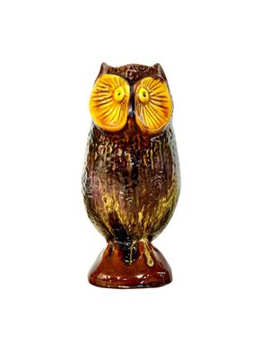 Ceramic Owl Pitcher, Brown Glazed Majolica, France c.1960