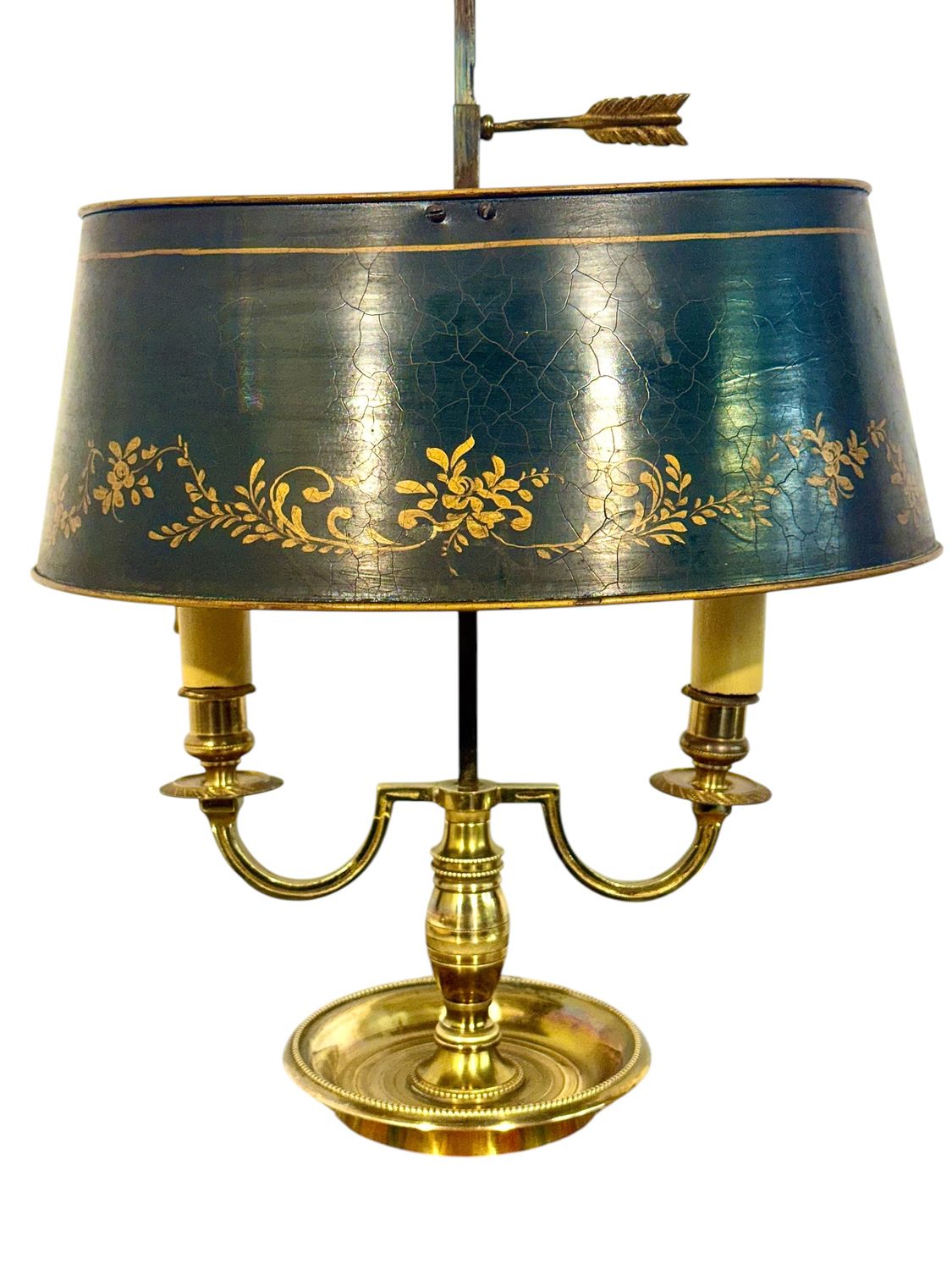 19th Century French Gilt Bronze Bouillotte Lamp with Tole Shade