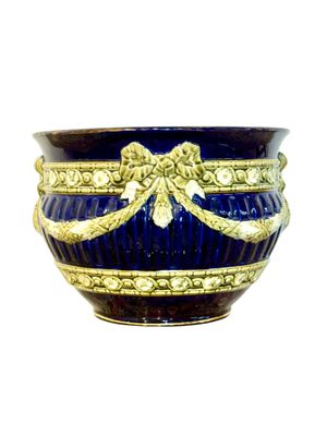 French Majolica Jardinière, Cobalt Blue, Napoleon III, 19th C.