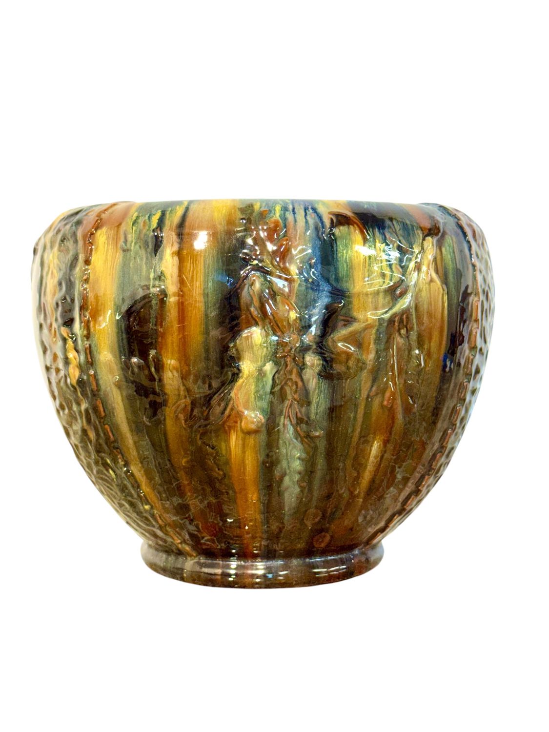 French Art Nouveau Drip Glaze Jardinière in Earth Tones