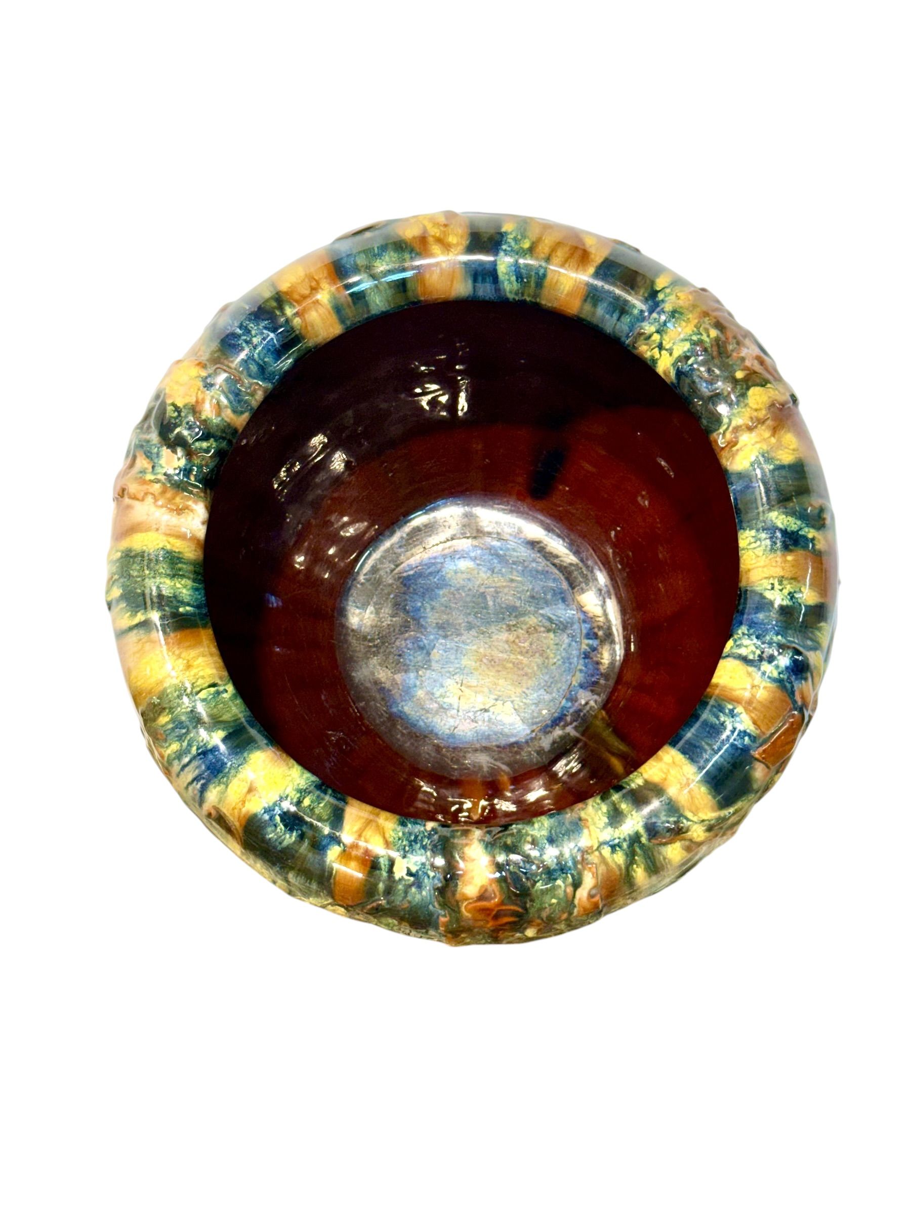 Jardinière Française Art Nouveau à Glaçure coulante aux tons terreux