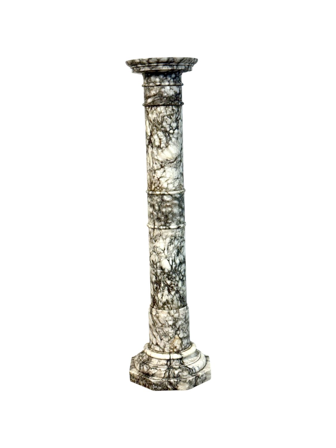 19th Century French Marble Pedestal Column with Grey and White Veining