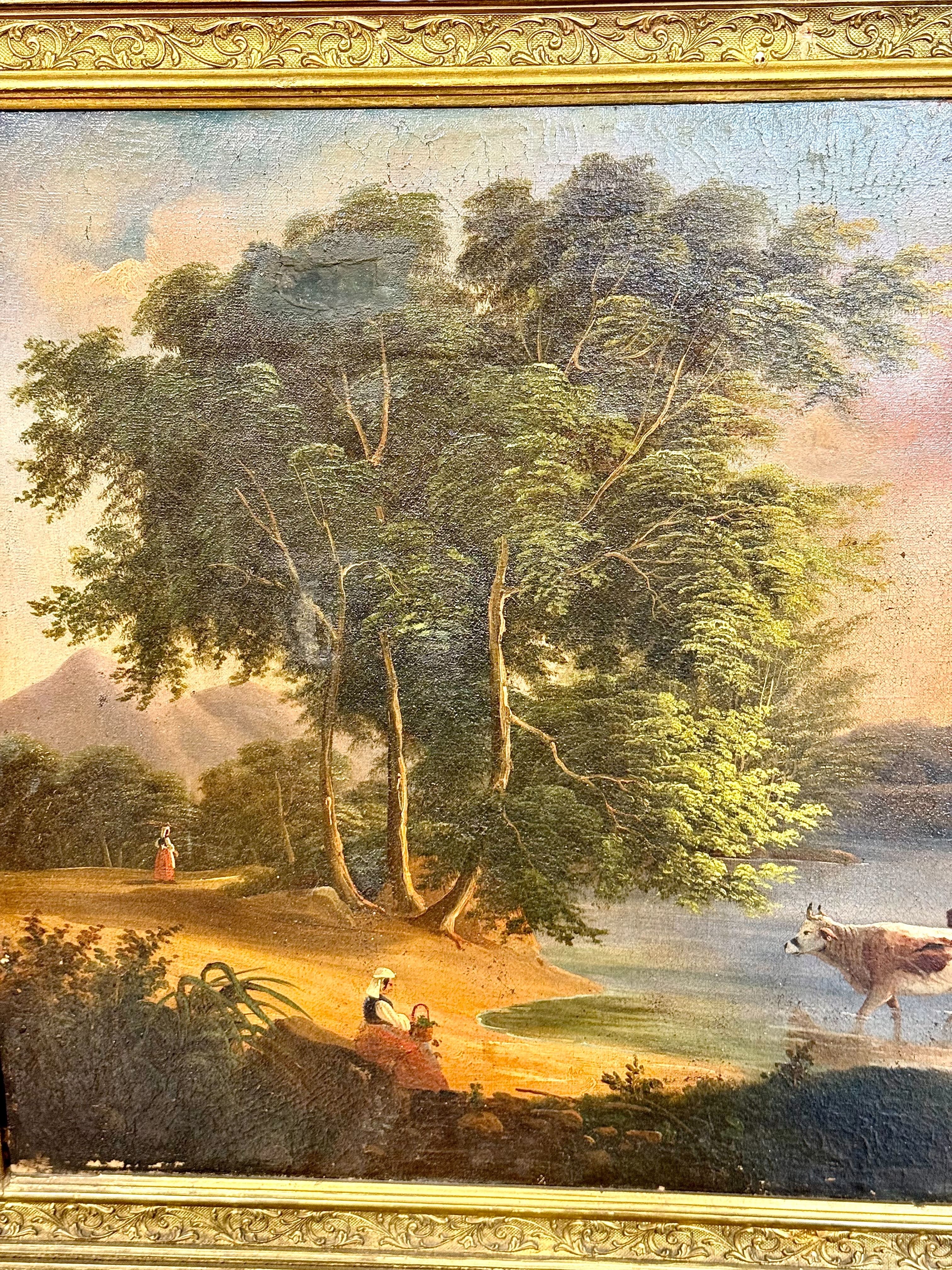 Huile sur Toile : paysage pastoral, fin du XIXe siècle, France, 1888