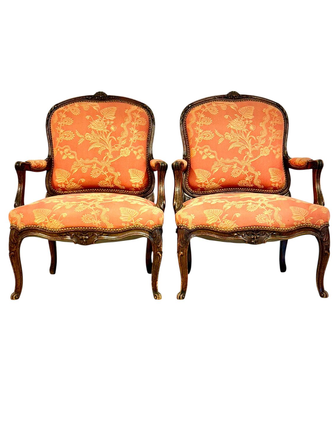 Pair of French Louis XV Style Walnut Fauteuils, circa 1880