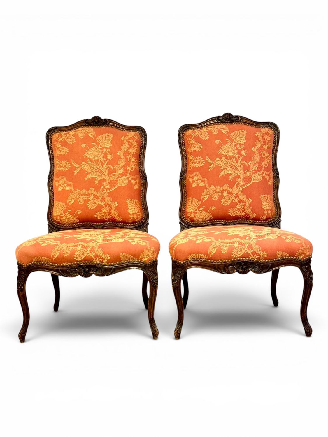 Louis XV Style Pair of Carved Walnut Side Chairs, France c.1880