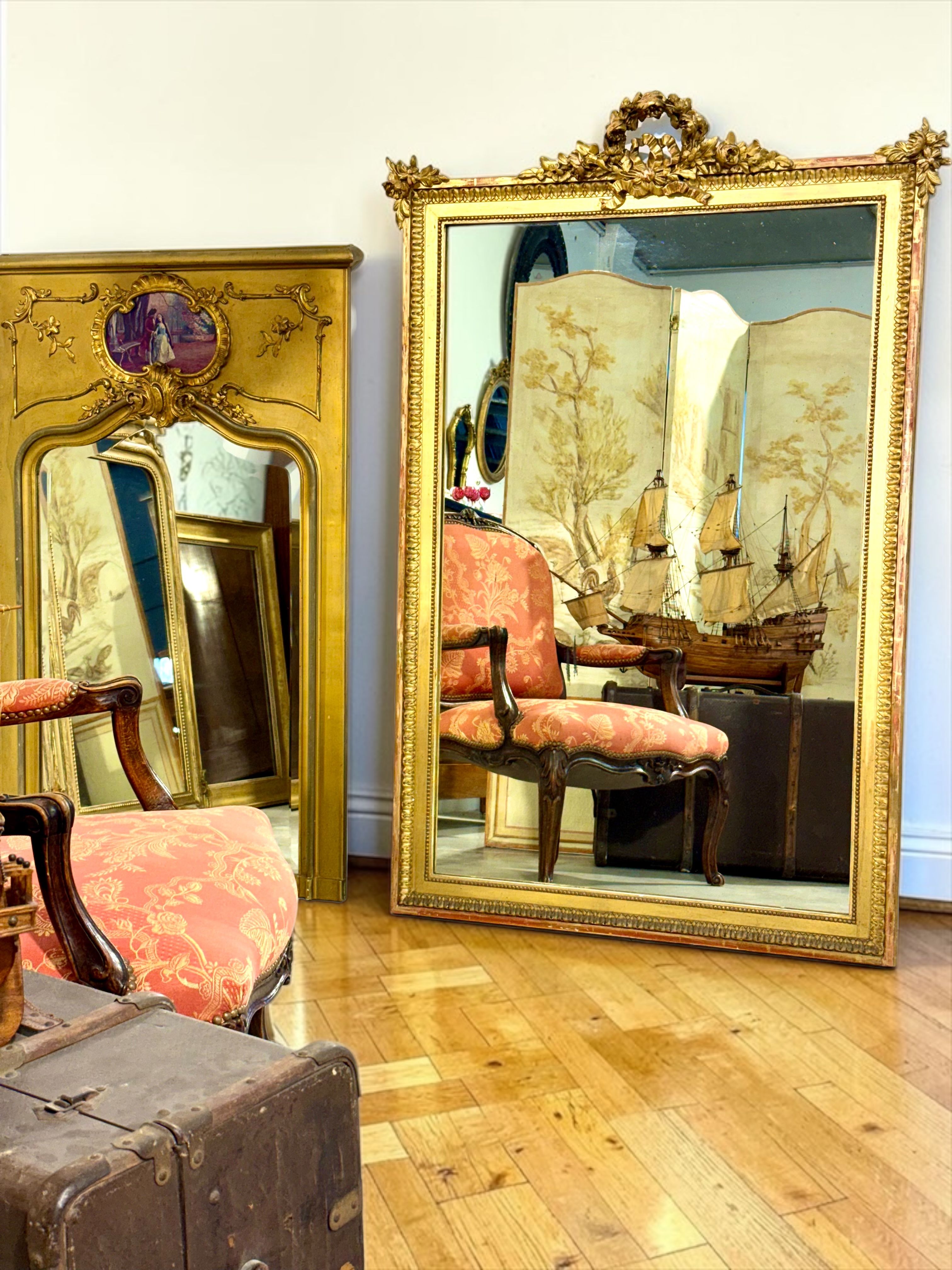 Grand Miroir Trumeau en Bois Doré de Style Louis XVI, vers 1890
