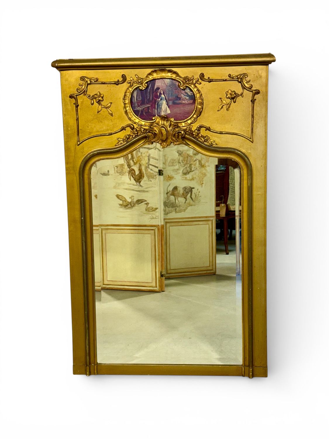French Louis XV Style Giltwood Beveled Trumeau Mirror, Circa 1900