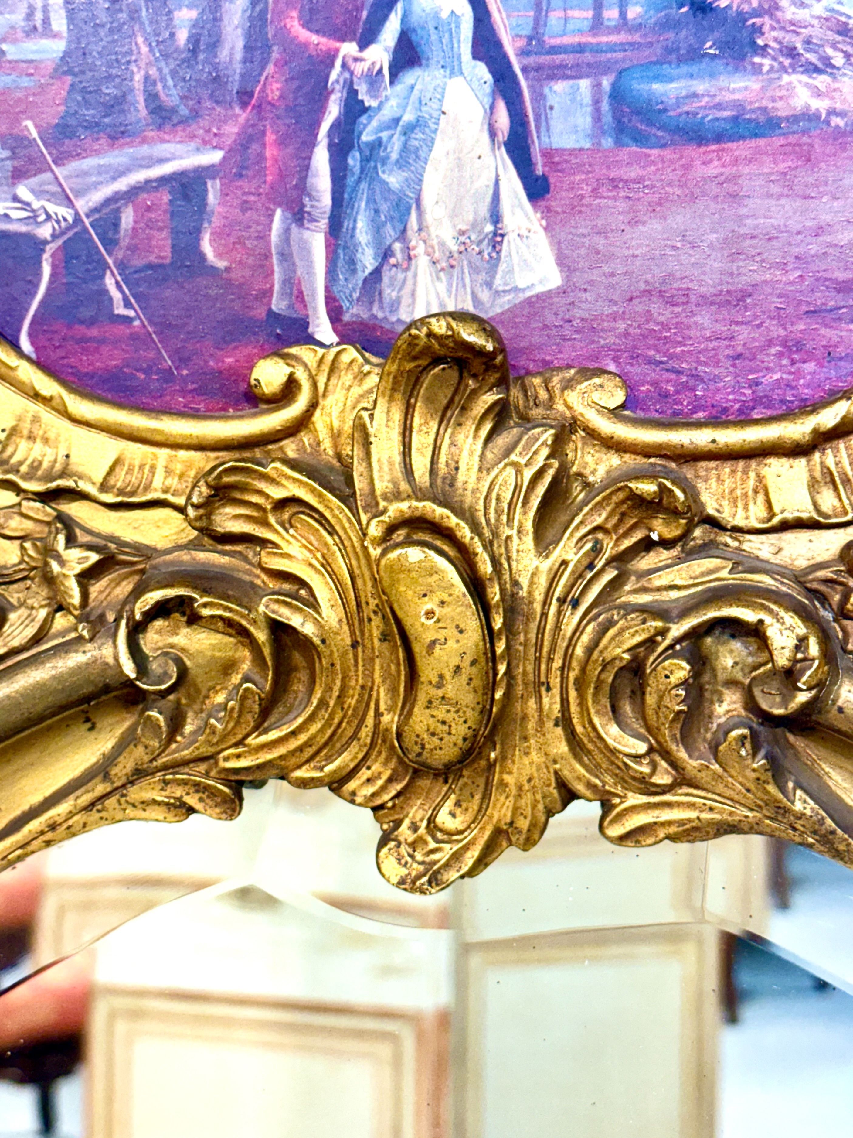 Miroir trumeau biseauté en bois doré de style Louis XV français, vers 1900