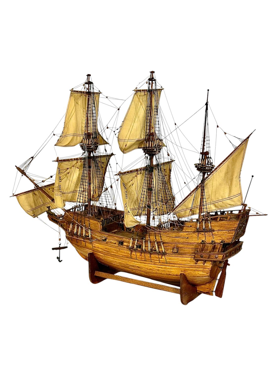Handcrafted Walnut Model of a 17th Century Galleon