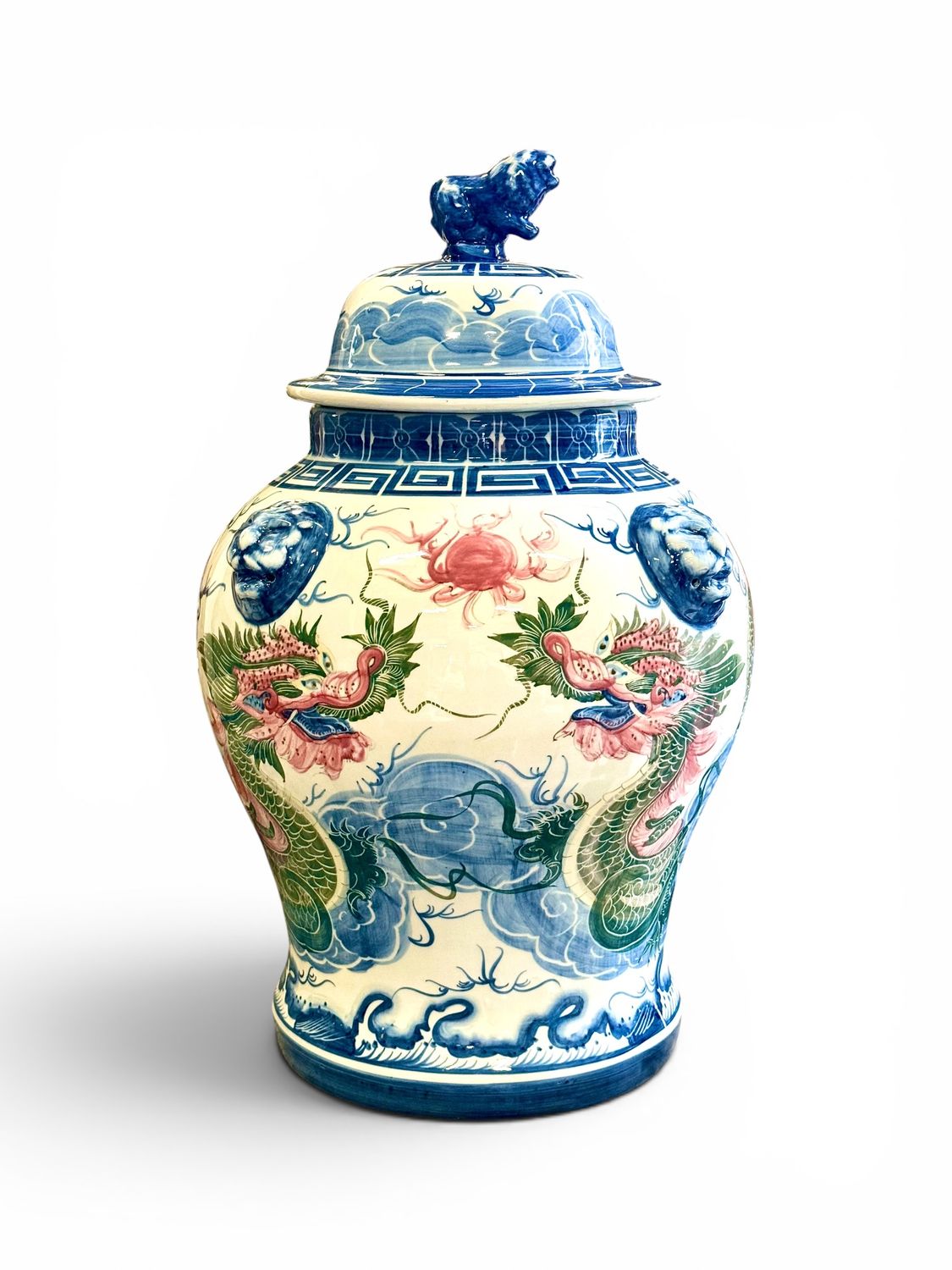 Large Chinese Porcelain Dragon Temple Covered Jar, Early 20th Century