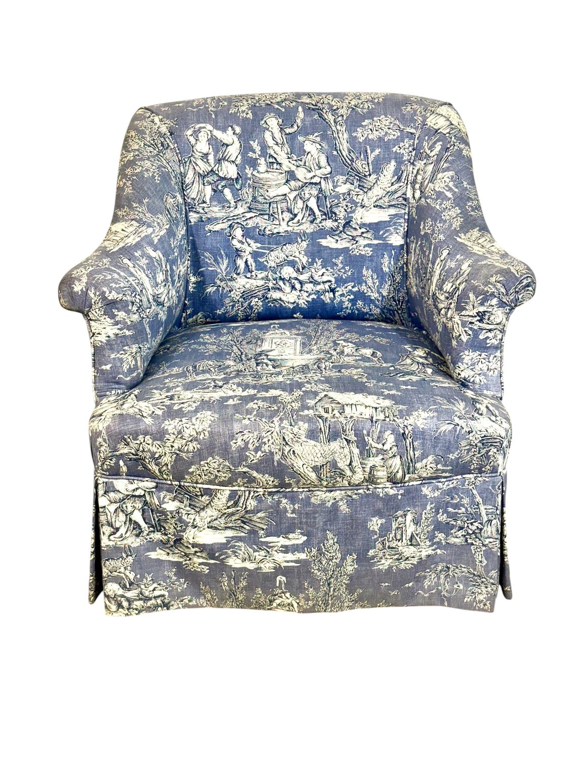 Bergère Armchair in Blue Toile de Jouy Upholstery, France 19th Century
