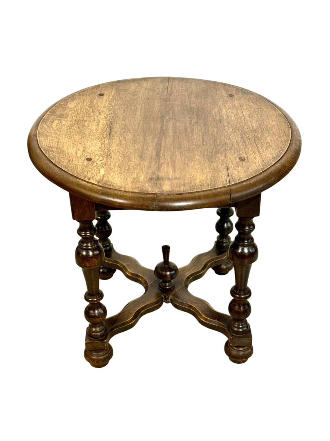 Solid Oak Country Round Gueridon Side Table, France 19th Century
