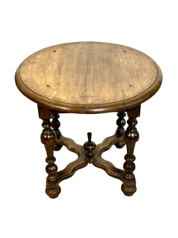 Solid Oak Country Round Gueridon Side Table, France 19th Century