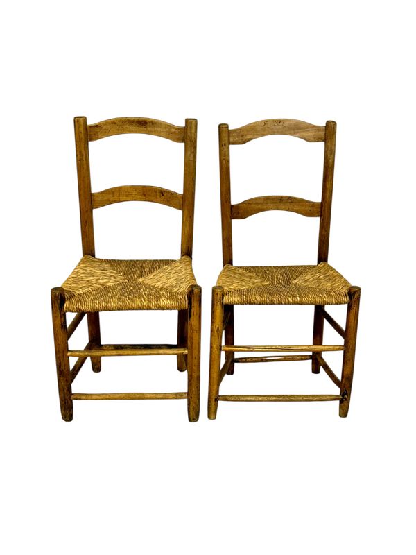 Pair of 19th Century French Provincial Oak Rush Seat Chairs
