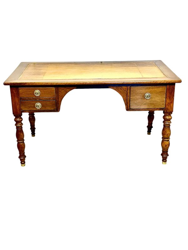 19th Century English Walnut Partner's Desk with Tooled Leather Top