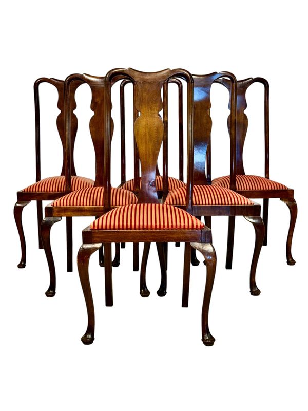 Set of Six English Georgian Walnut Dining Chairs, 19th Century