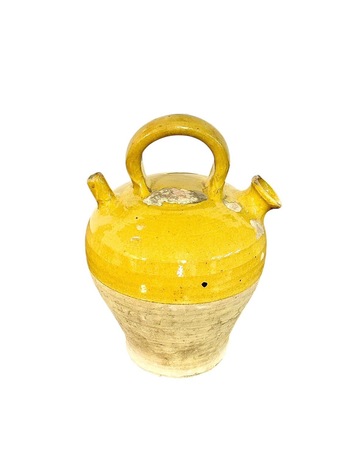 19th Century French Yellow Glazed Terracotta Olive Oil Cruet or Jug