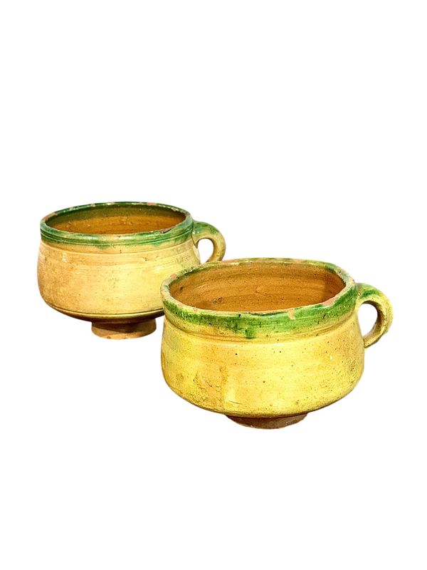 Pair of 18th Century French Provincial Glazed Terracotta Bowls with Handle