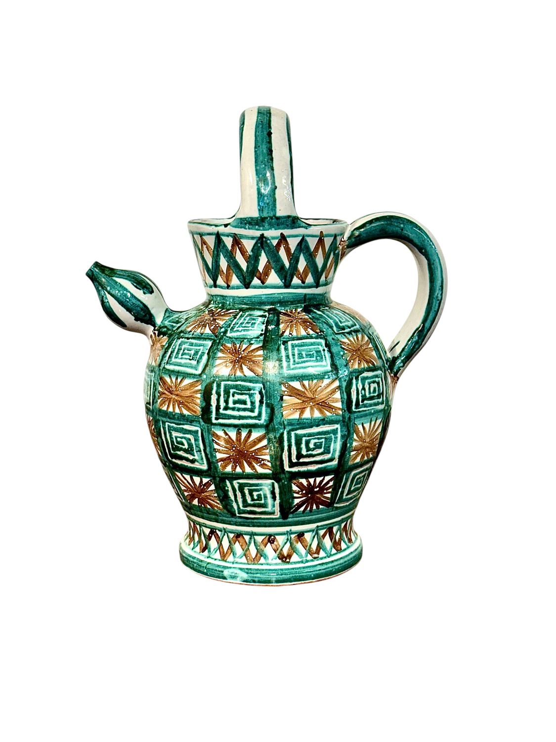 Large Robert Picault ceramic pitcher with green enamel Vallauris circa 1960
