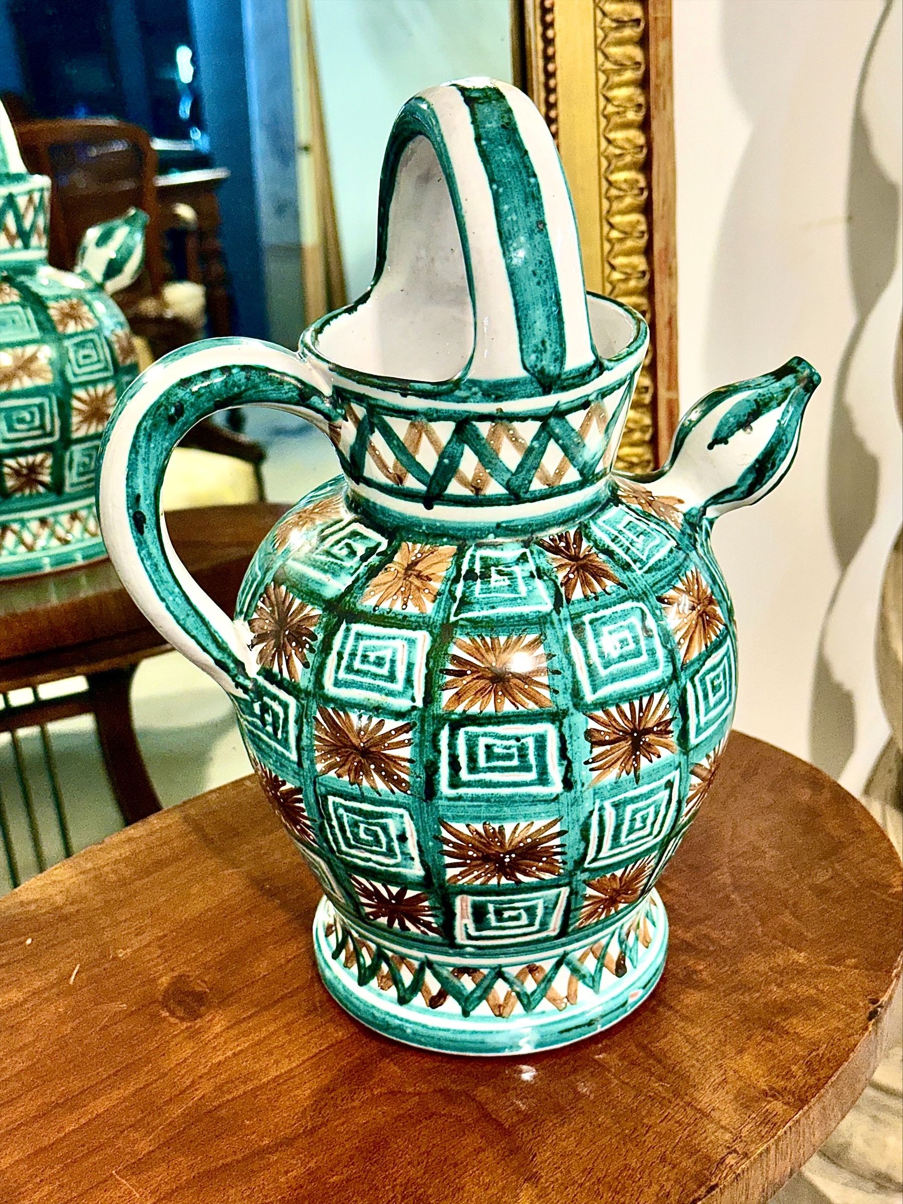 Grand Pichet en céramique de Robert Picault, émail vert, Vallauris, vers 1960