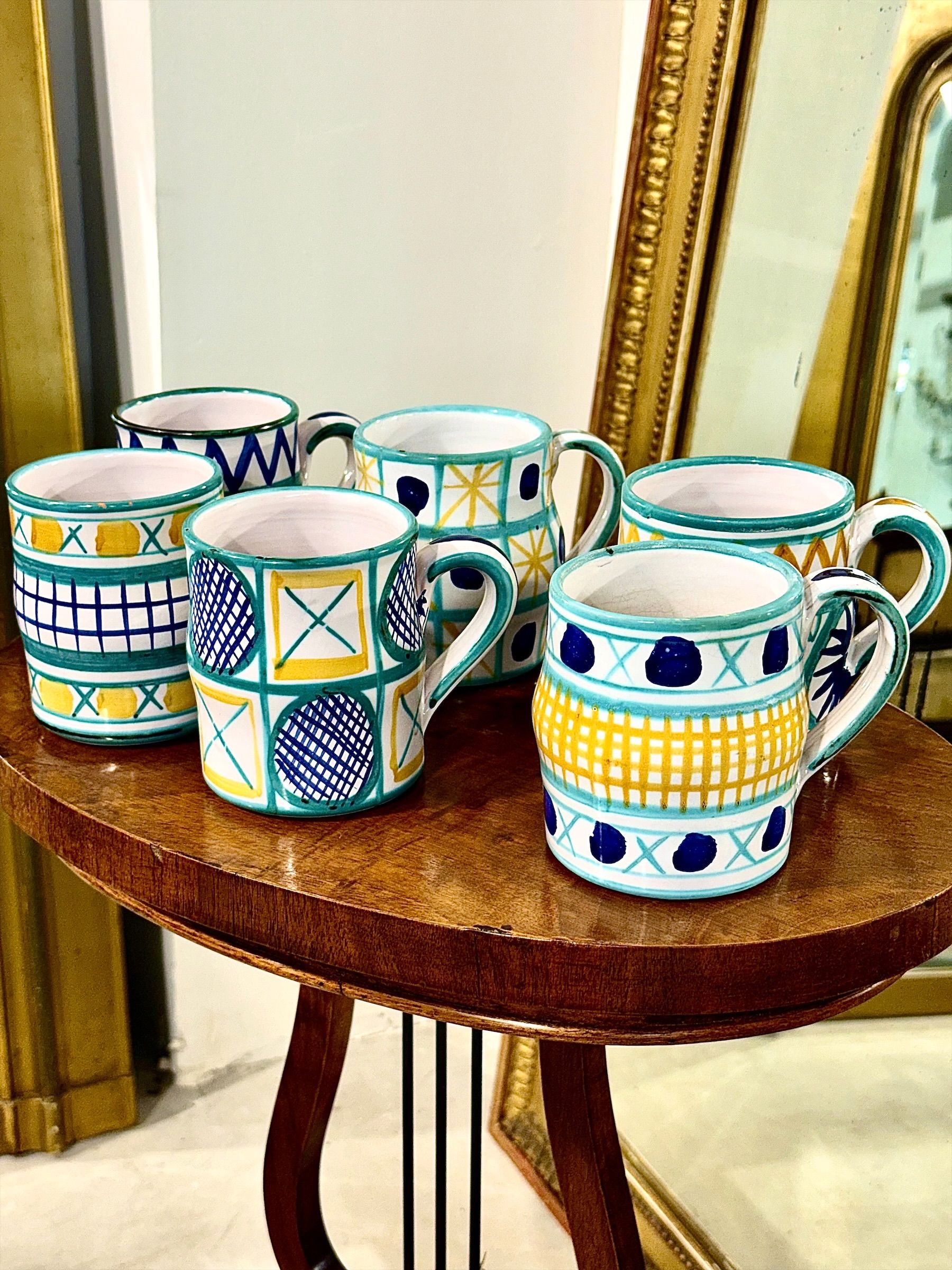 Ensemble de six tasses en céramique de Robert Picault, Vallauris France, vers 1960