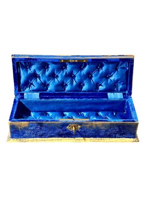 19th Century Blue Velvet Jewelry Box with Gold Braid and Blue Velvet, France