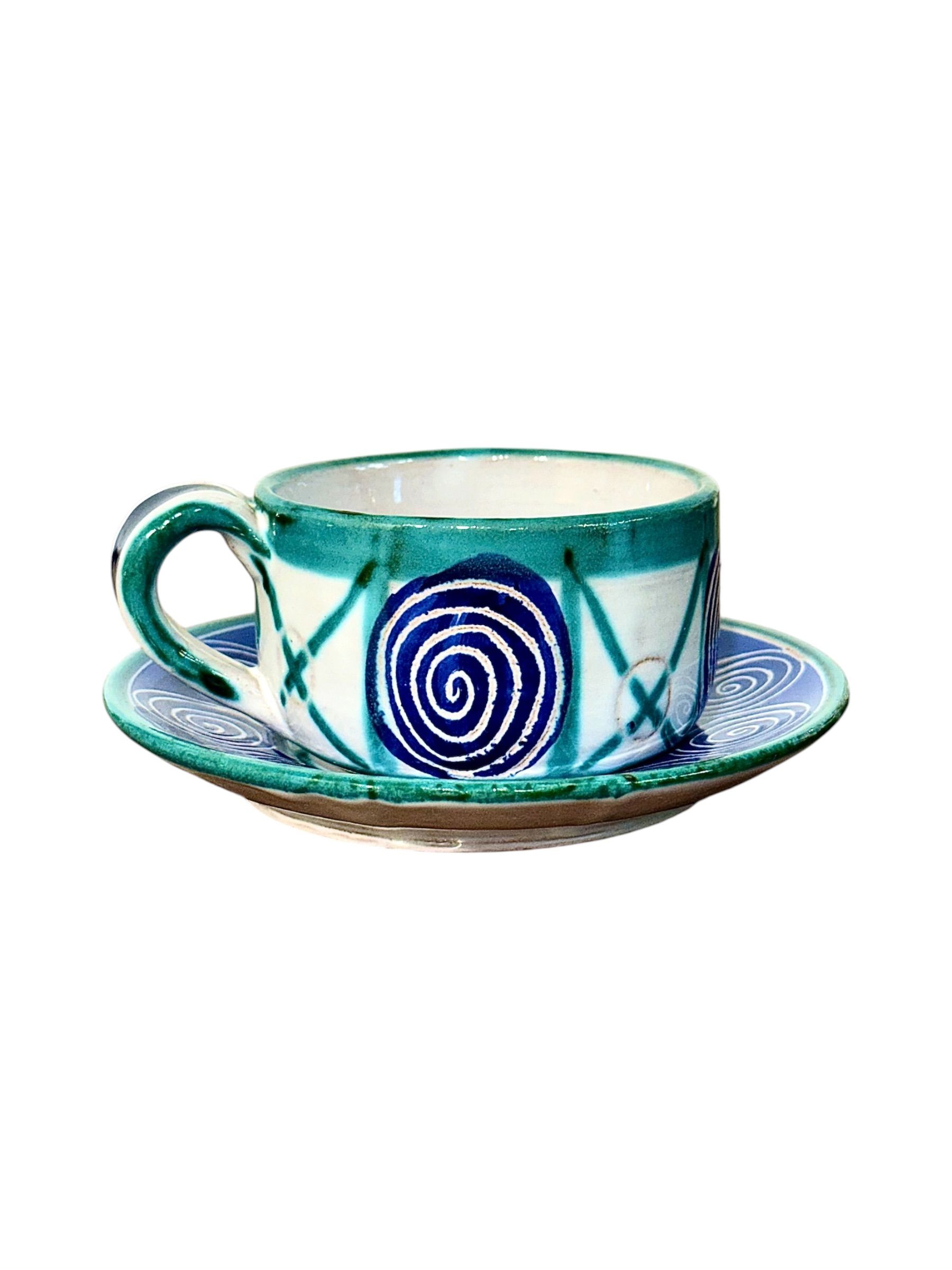 Tasse à thé et soucoupe en céramique Robert Picault Vallauris, France, c. 1960