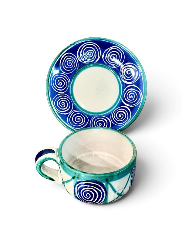 Tasse à thé et soucoupe en céramique Robert Picault Vallauris, France, c. 1960