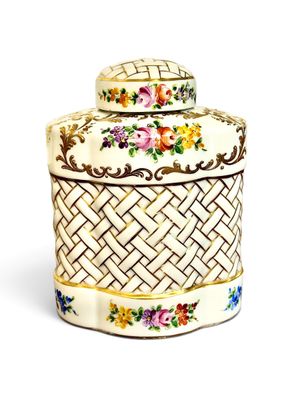 Le Tallec Porcelain Tea Caddy, Hand-Painted and Gilt, France 1950s