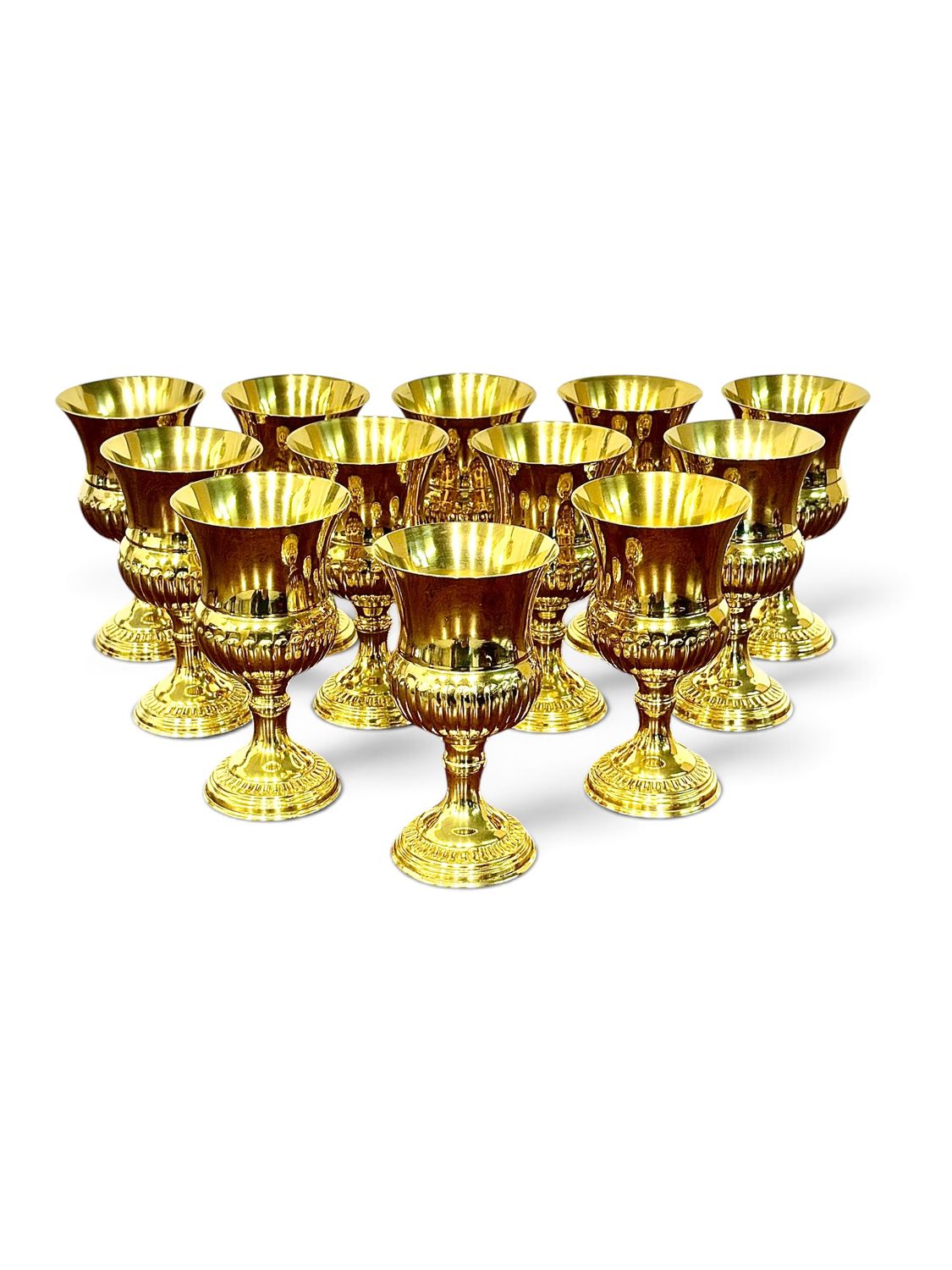 Service de 12 verres sur pied en argent sur cuivre doré, vers 1960