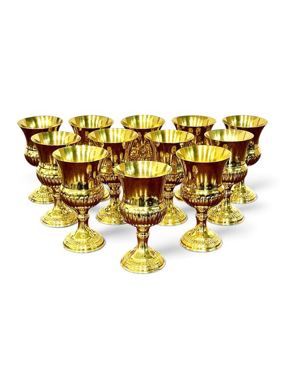 Set of 12 Silver on Copper Gilt Footed Goblets, circa 1960