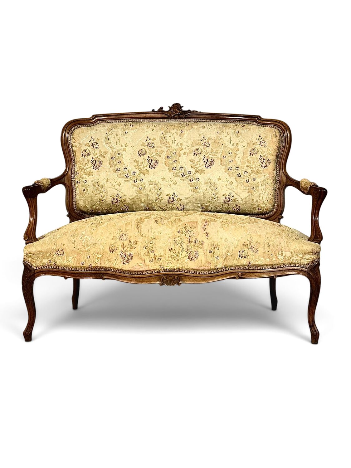 19th Century French Louis XV Style Carved Walnut Settee