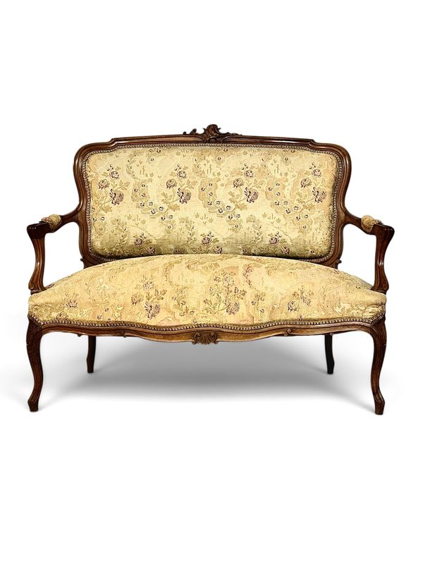 19th Century French Louis XV Style Carved Walnut Settee