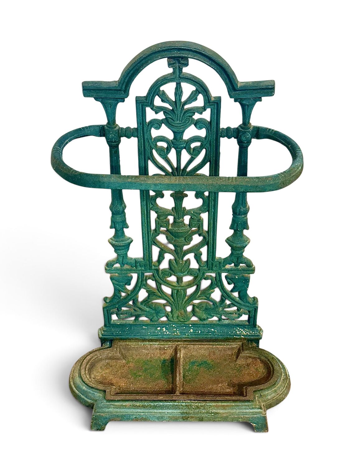 Porte-parapluies anglais du XIXe siècle en fonte avec bac d’origine