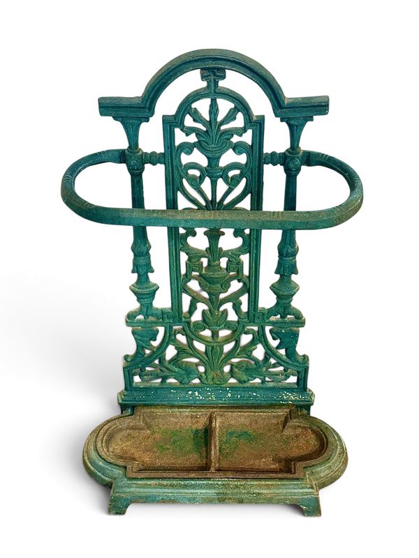 Victorian British Cast Iron Umbrella Stand with Drip Tray, circa 1880