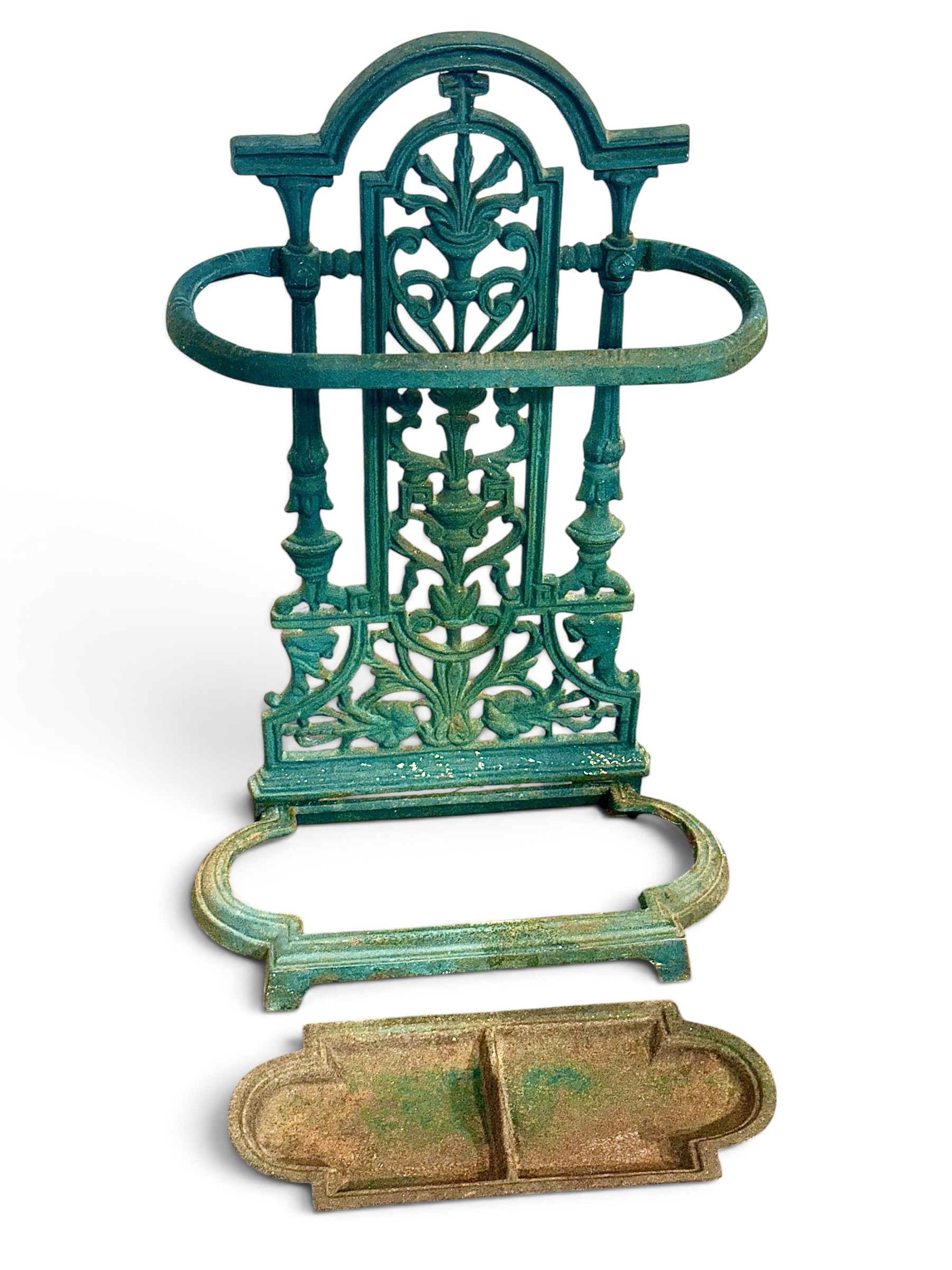 Porte-parapluies anglais du XIXe siècle en fonte avec bac d’origine