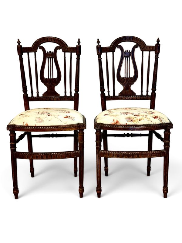 Pair of French Napoleon III Lyre Back Chairs, circa 1880