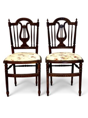 Pair of French Napoleon III Lyre Back Chairs, circa 1880