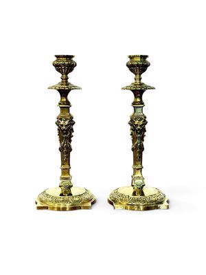 19th Century French Pair of Ornate Gilt Bronze Candlesticks