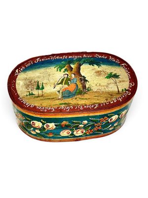 Boîte de mariage autrichienne en bois peint, art populaire, XIXe siècle
