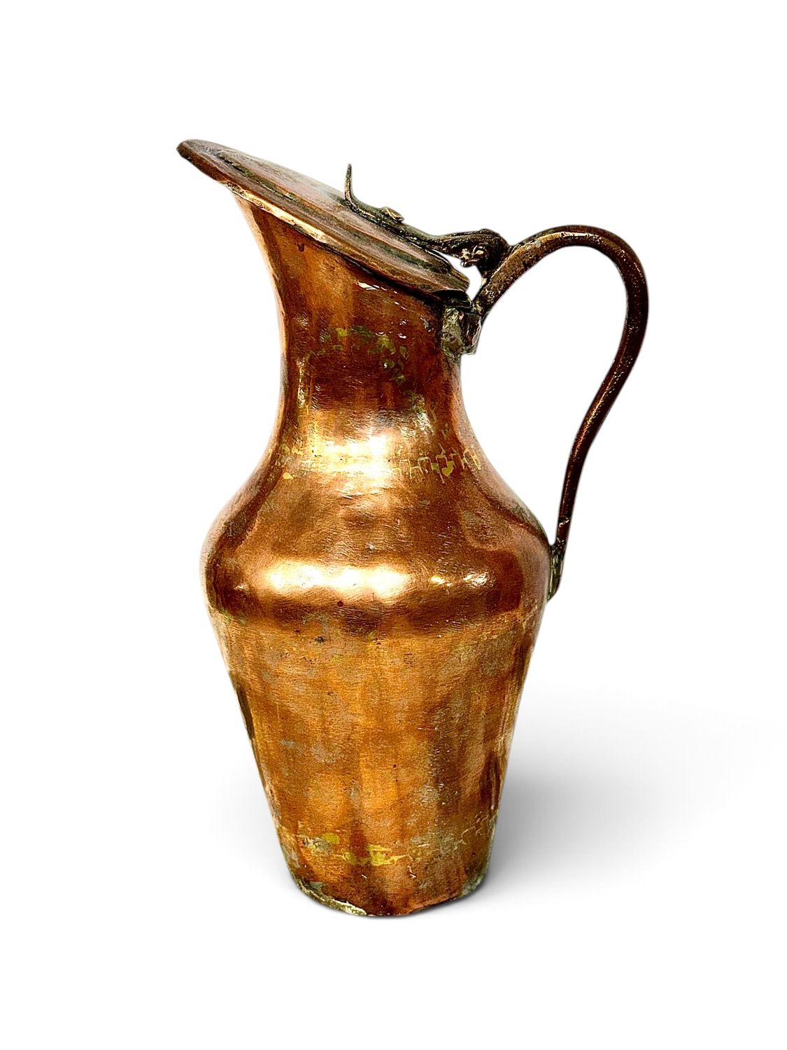 Grande cruche ancienne en cuivre à couvercle et anse, XIXe siècle