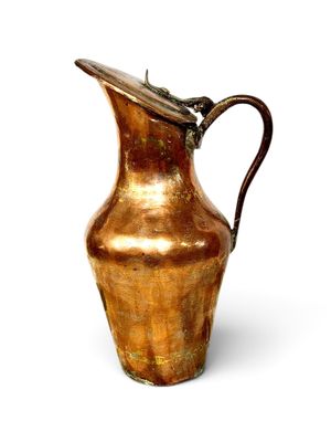 Grande cruche ancienne en cuivre à couvercle et anse, XIXe siècle