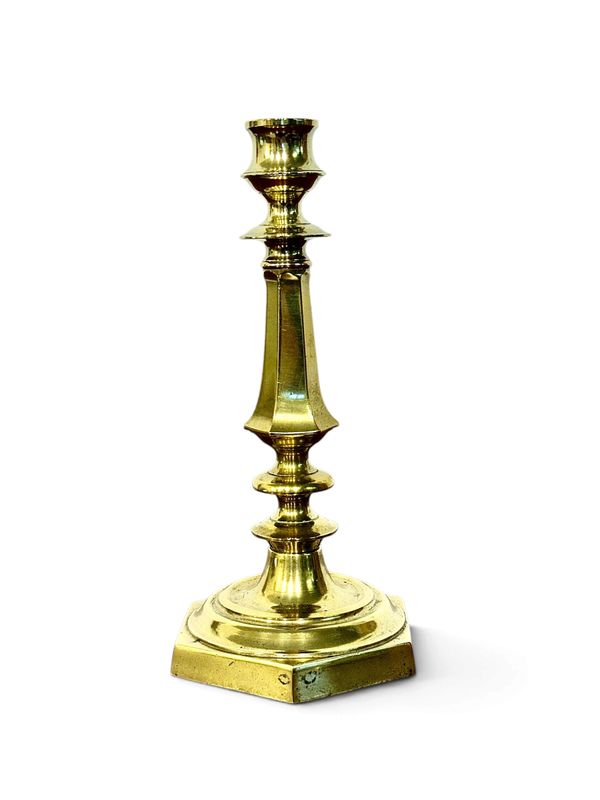19th Century French Bronze Candlestick with Hexagonal Base