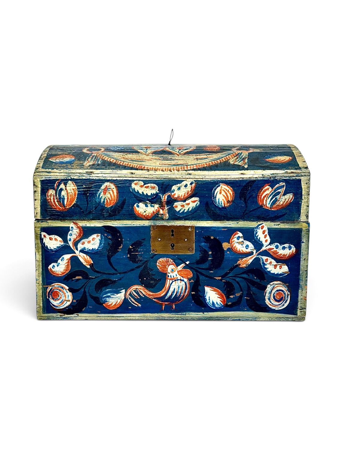 Coffre de mariage autrichien polychrome d’art populaire, XIXe siècle