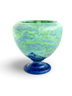 Vase sur pied Daum Nancy Art Nouveau bleu-vert, vers 1900