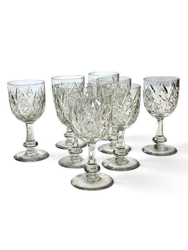 Set of 8 Baccarat Burgos Cut Crystal Wine Glasses, France