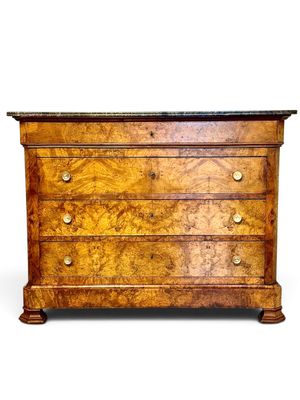 French Restoration Burr Walnut Commode with Grey Marble, circa 1830